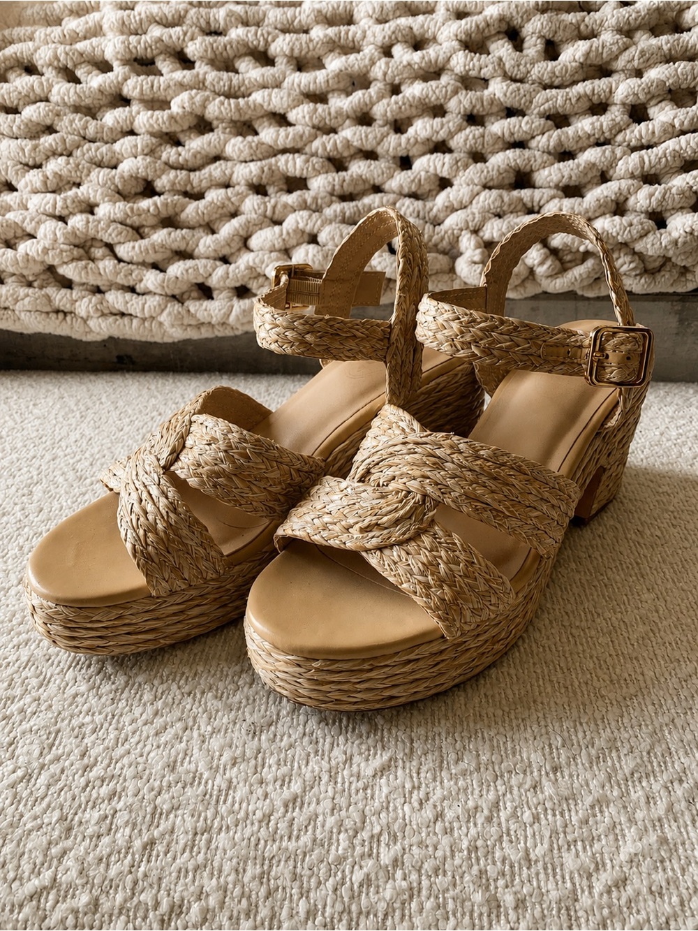 Scoop Raffia Woven Platform Block Heel Sandals Size 8